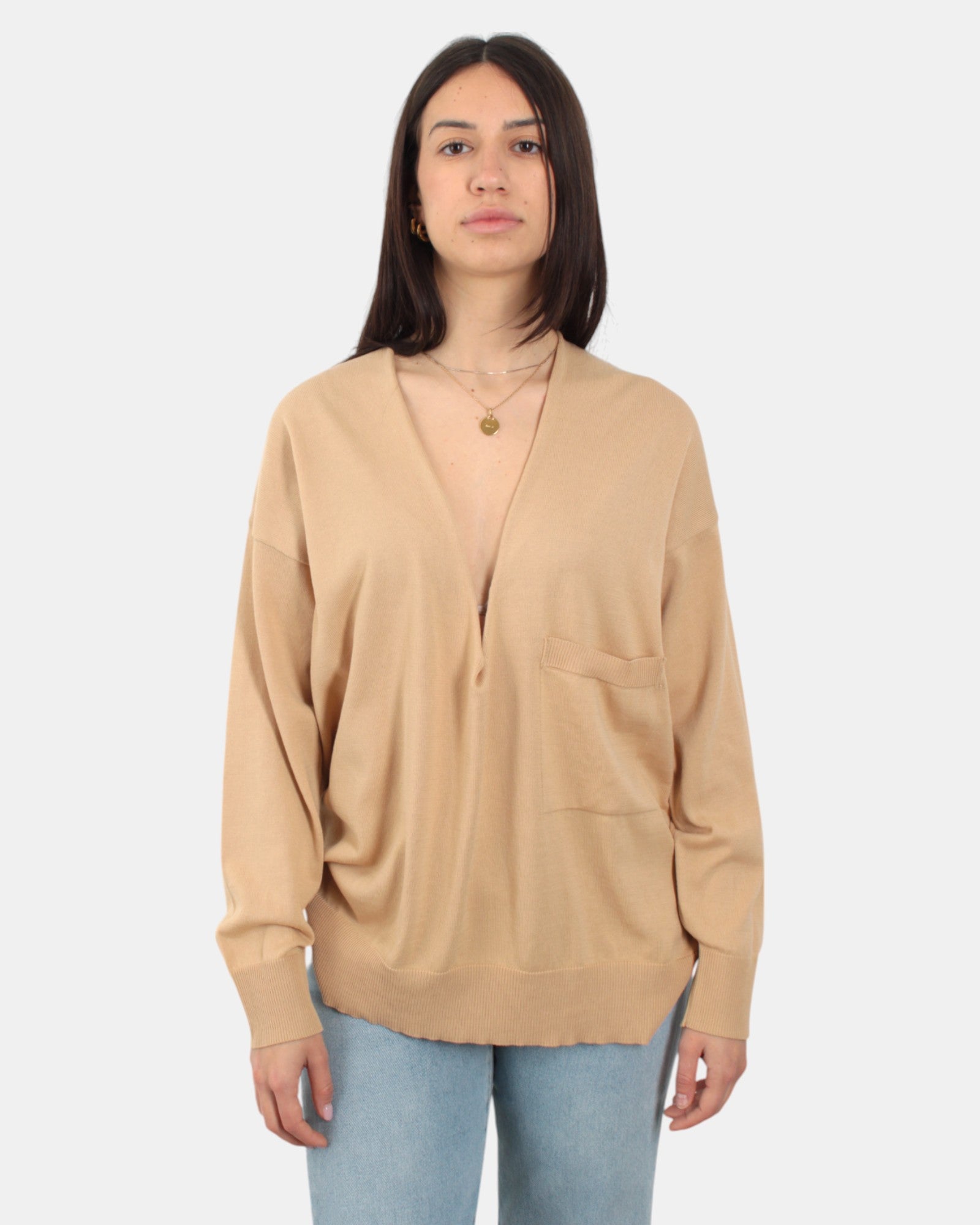 MAGLIE A V Beige Jei-o