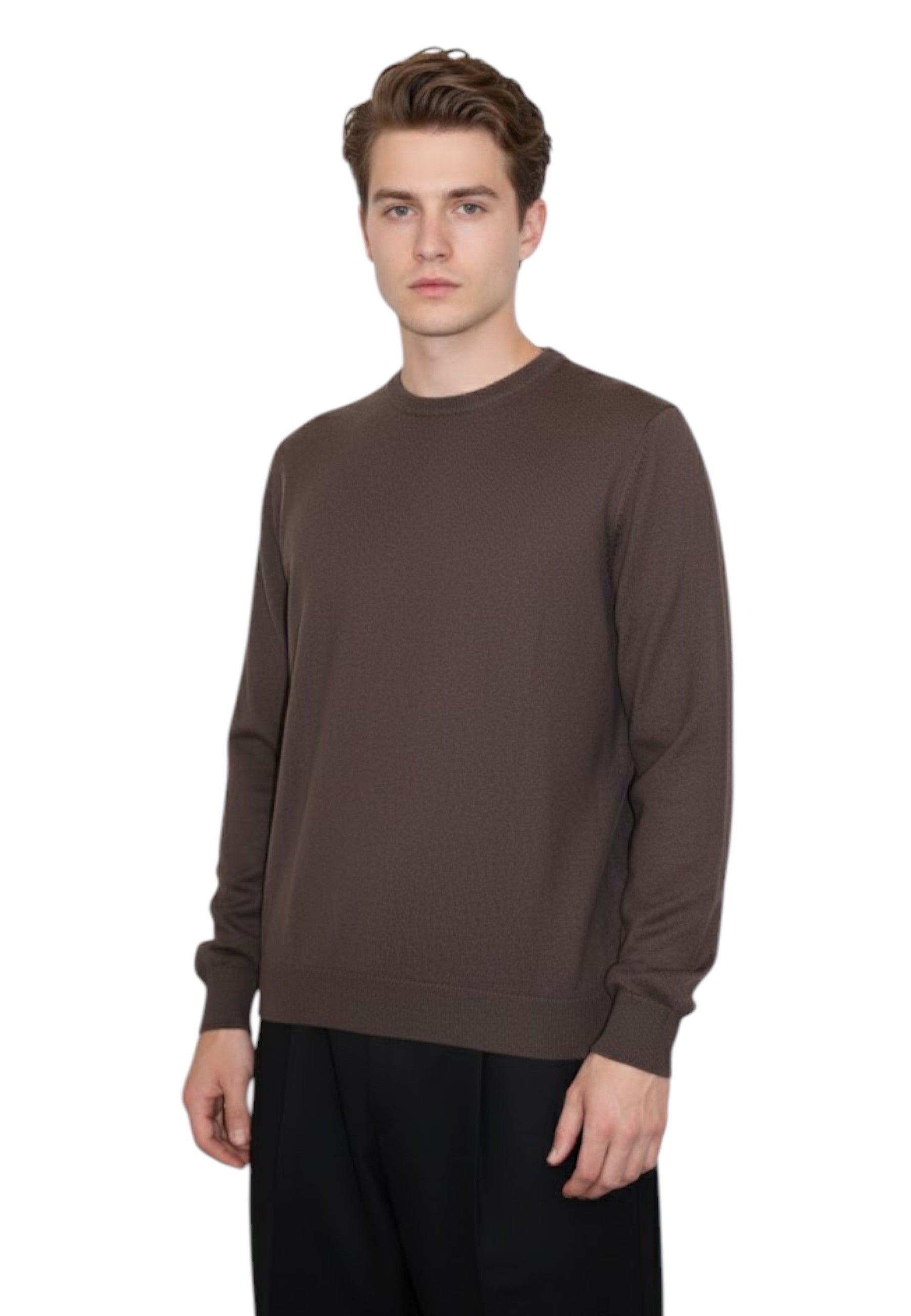 GIROCOLLO MANICA LUNGA Marrone Blu Cashmere