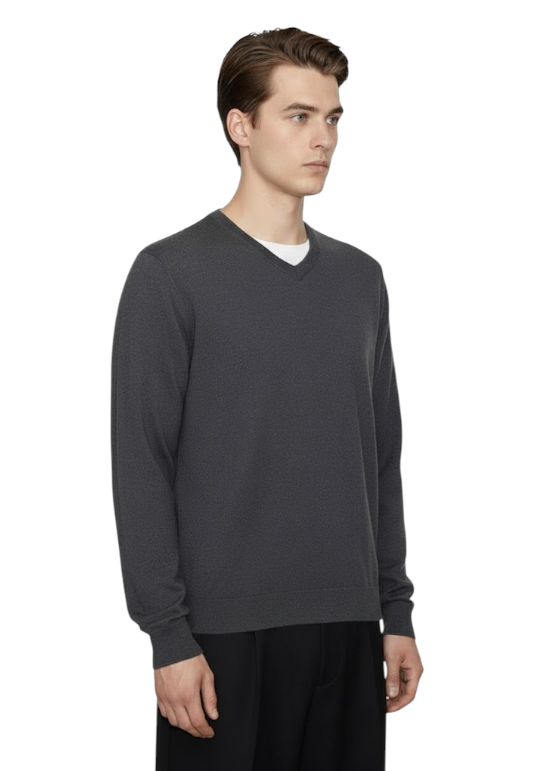 MAGLIE A V Nero Blu Cashmere