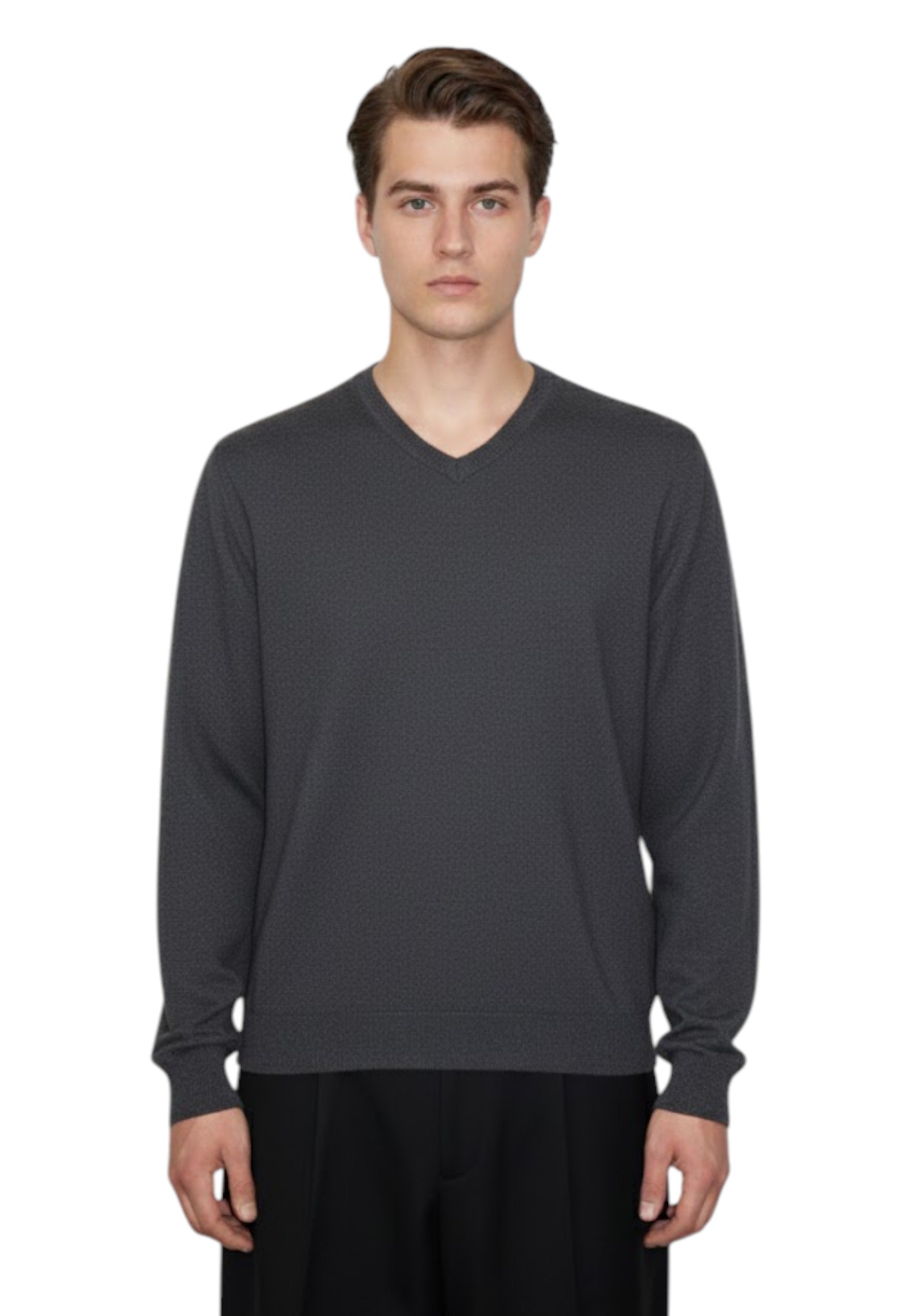 MAGLIE A V Nero Blu Cashmere