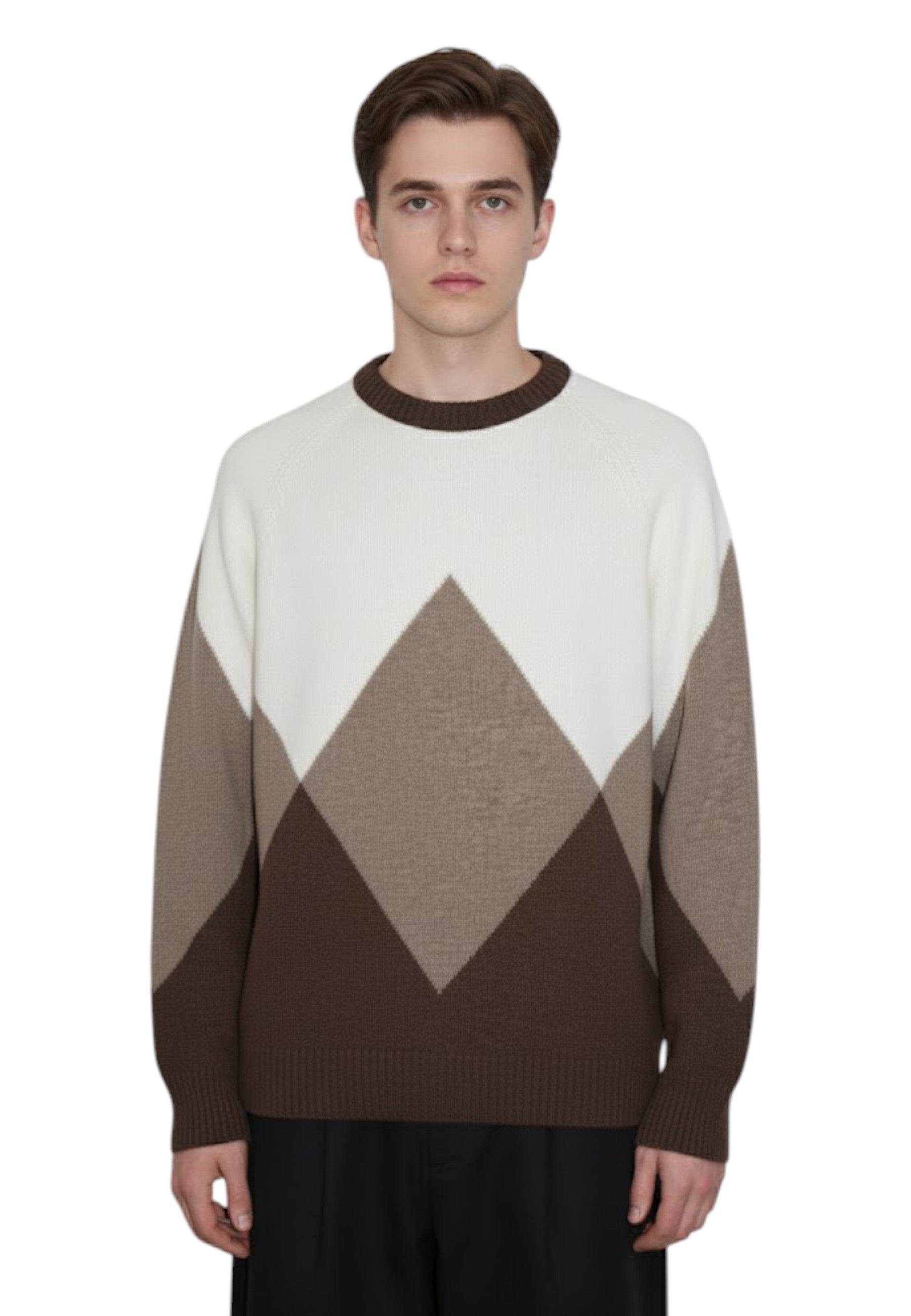 GIROCOLLO MANICA LUNGA Marrone Blu Cashmere