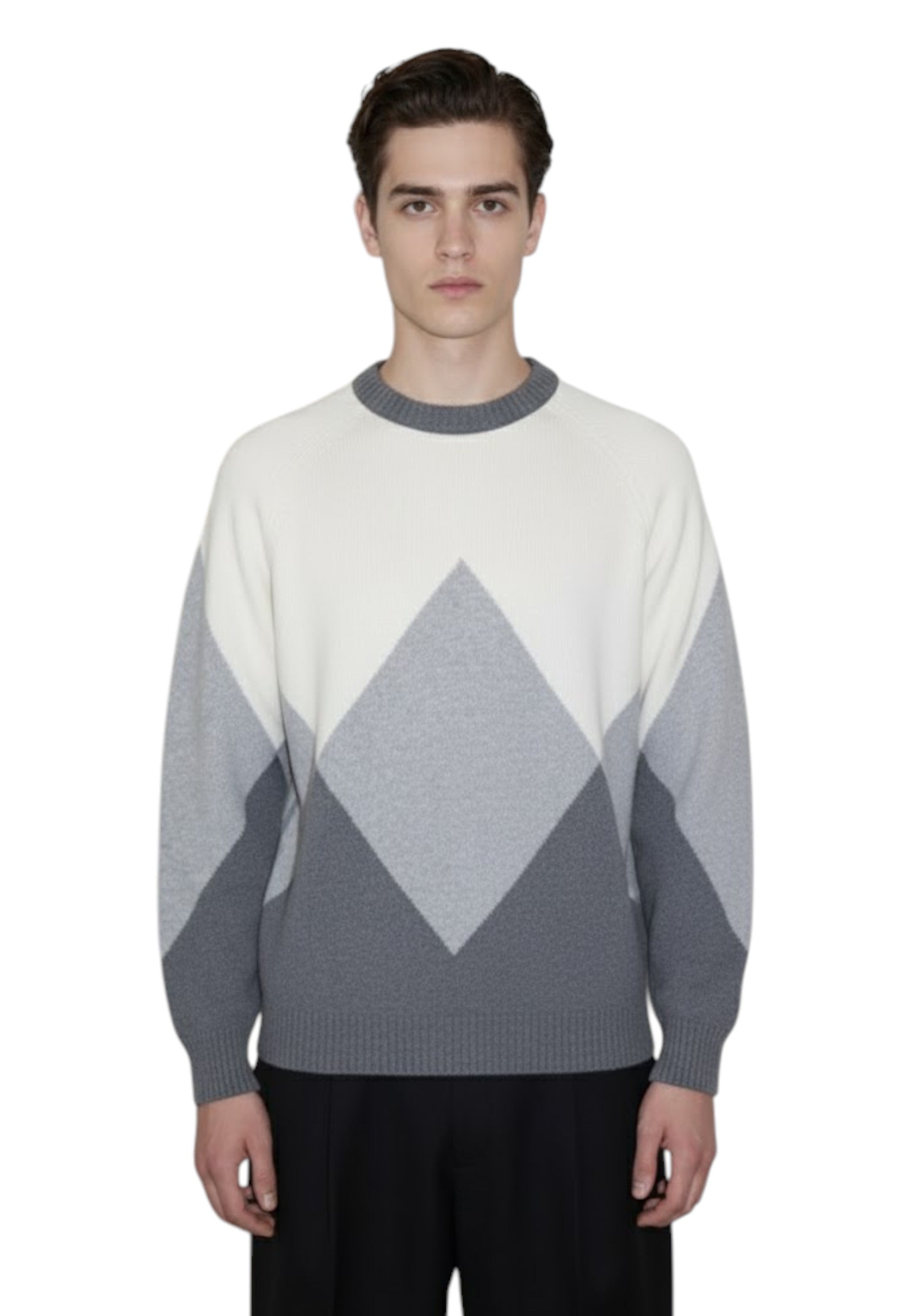 GIROCOLLO MANICA LUNGA Bianco Blu Cashmere