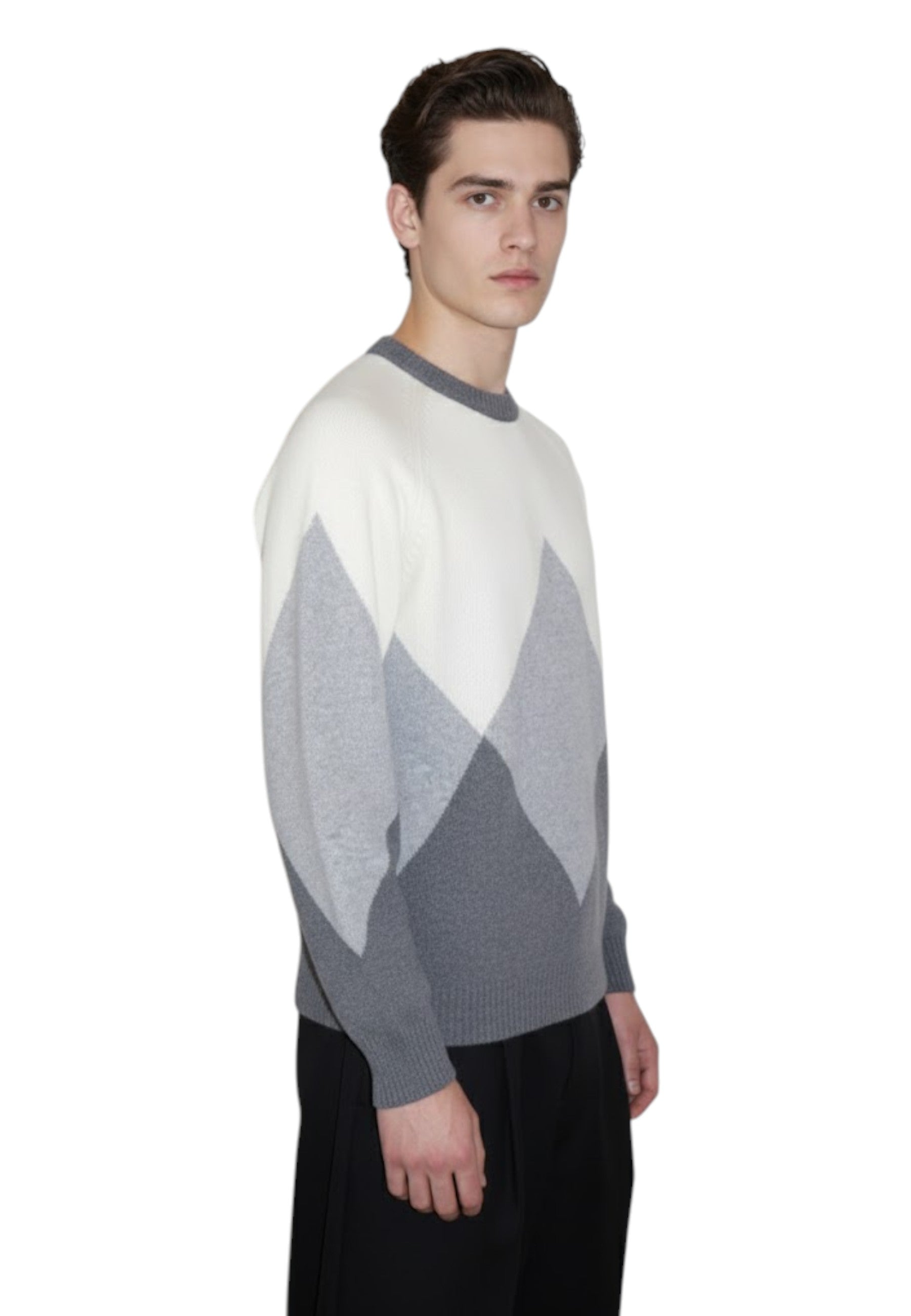 GIROCOLLO MANICA LUNGA Bianco Blu Cashmere