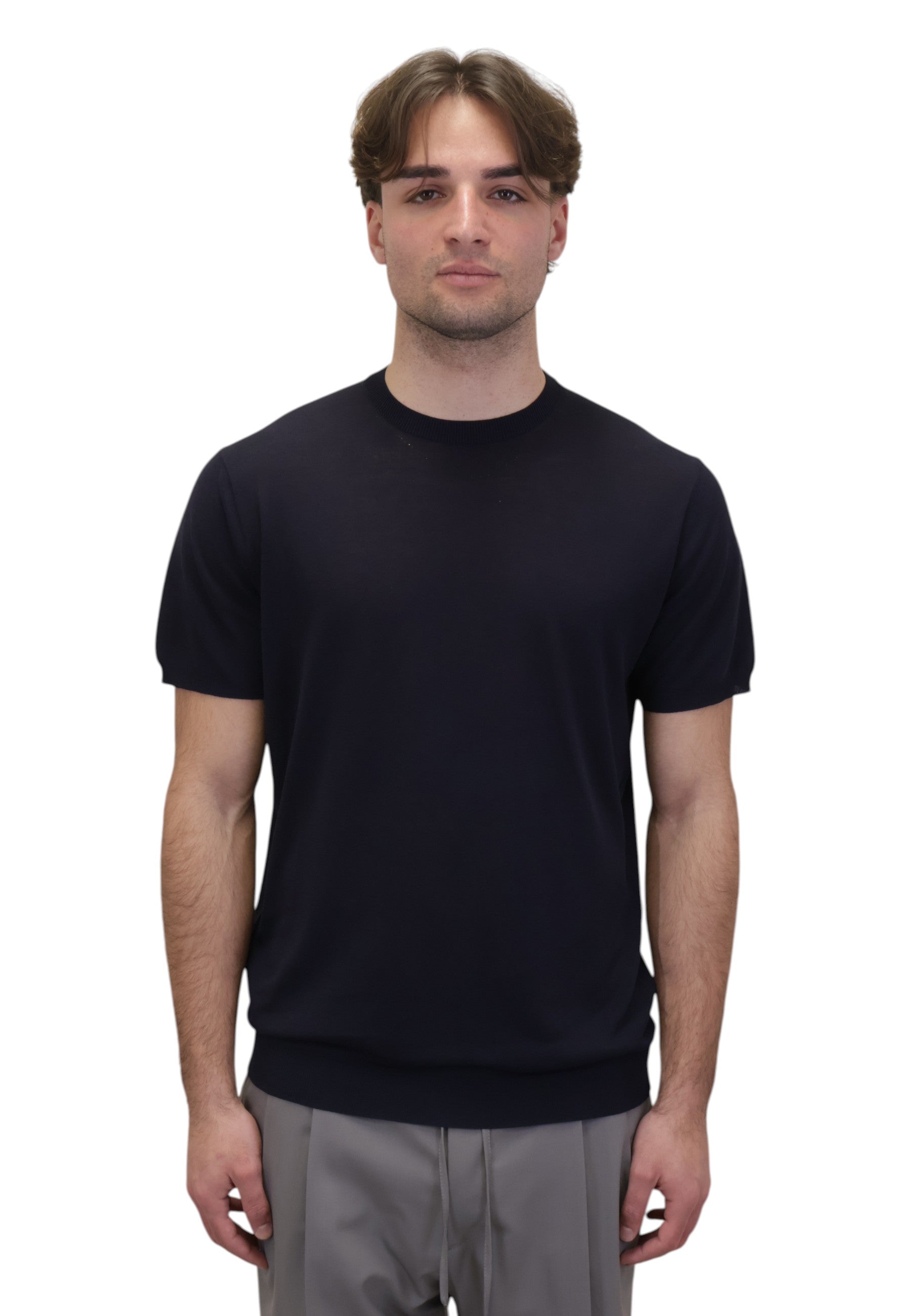 GIROCOLLO MANICA CORTA Blu Blu Cashmere