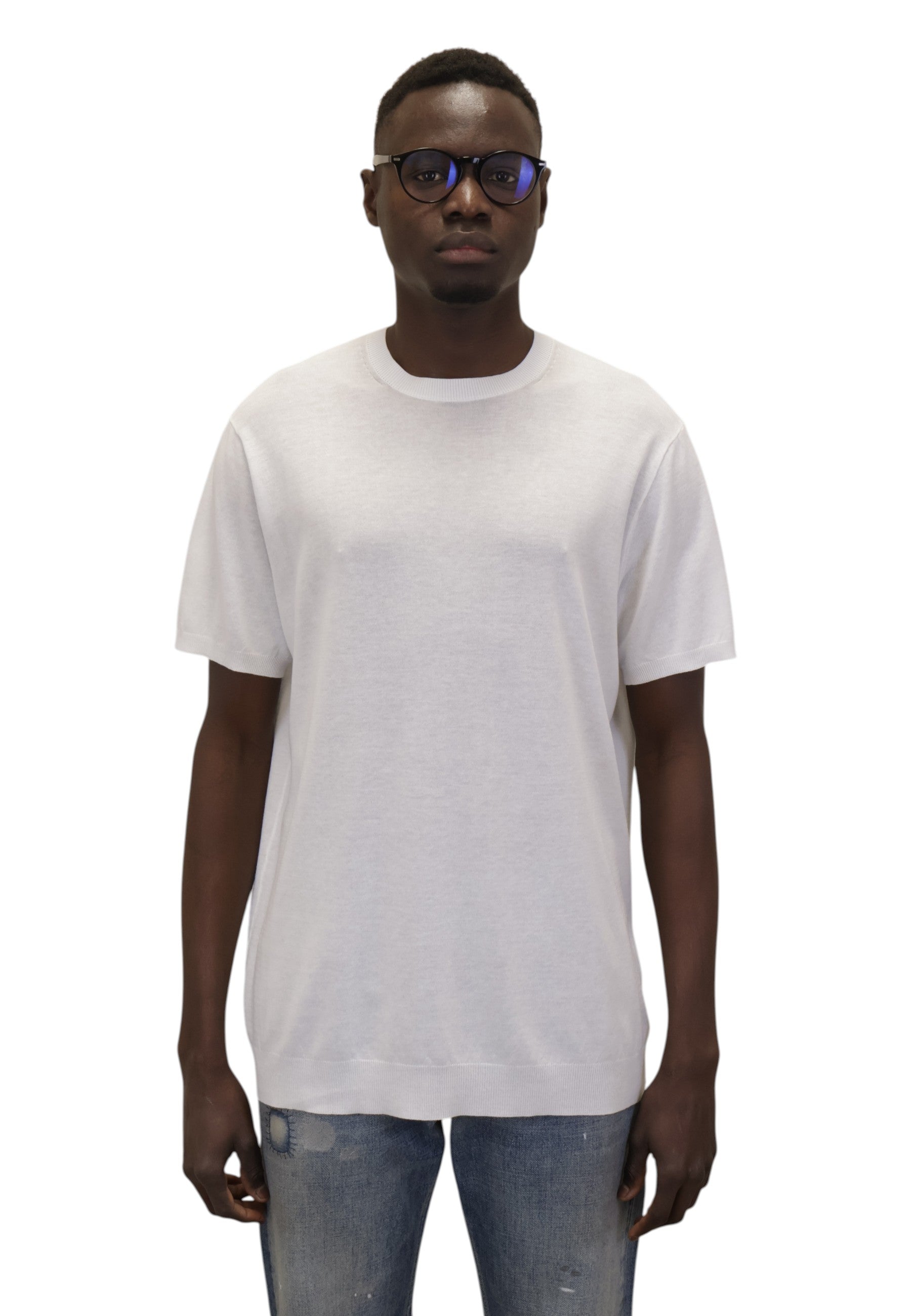 GIROCOLLO MANICA CORTA Bianco Blu Cashmere