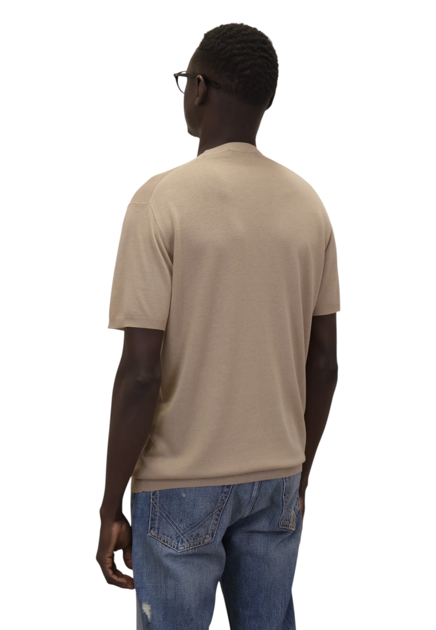 GIROCOLLO MANICA CORTA Beige Blu Cashmere