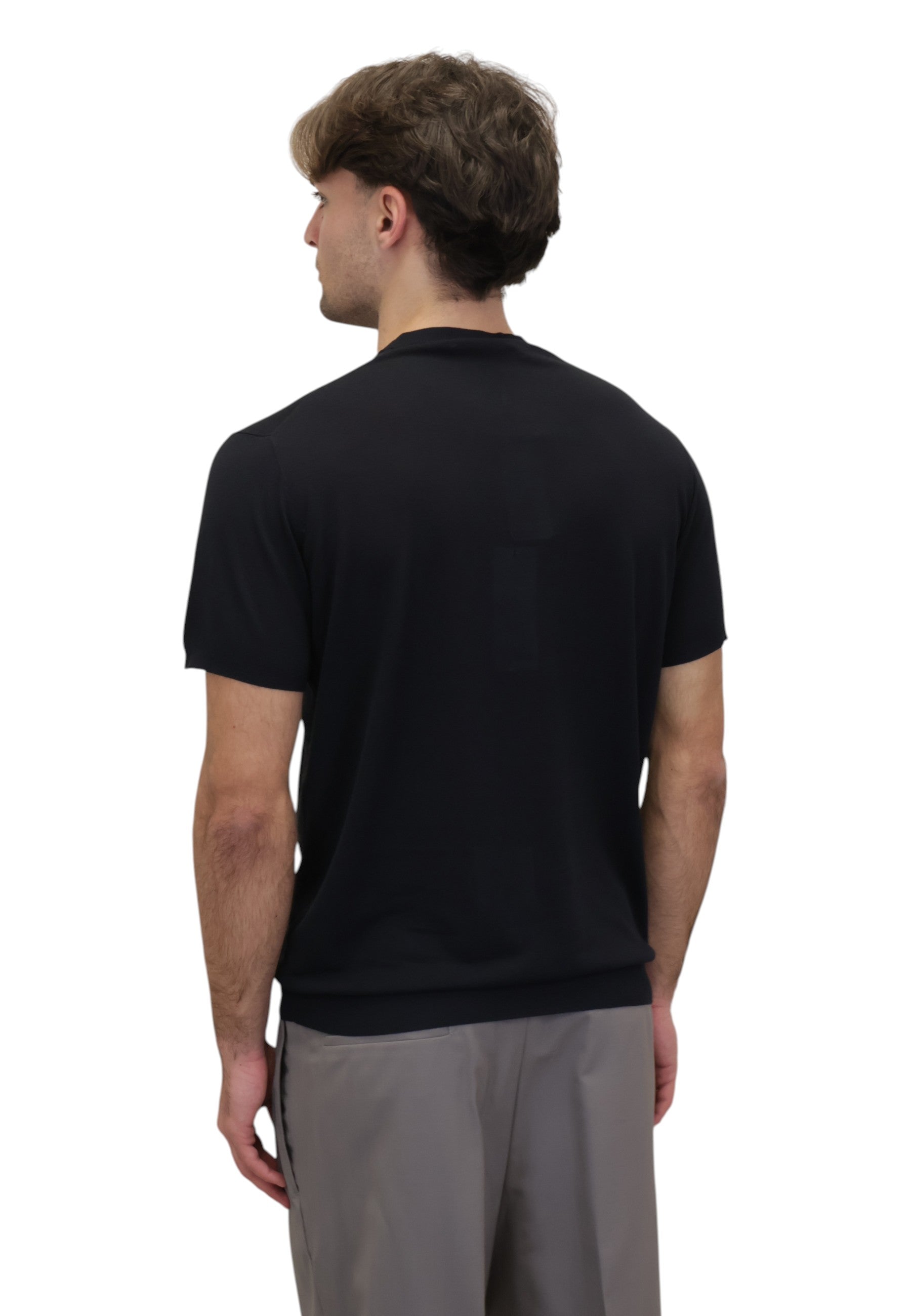 GIROCOLLO MANICA CORTA Nero Blu Cashmere