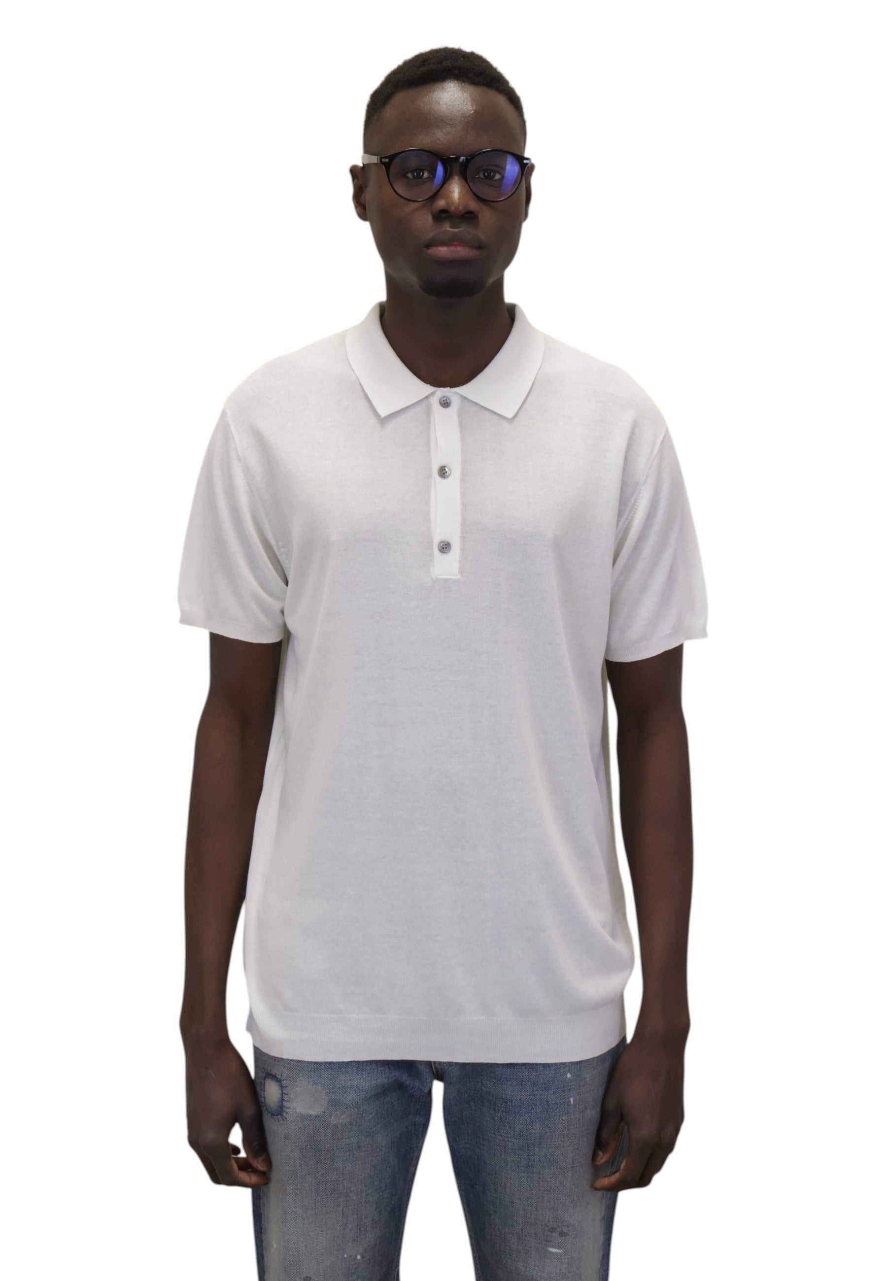 POLO A MANICA CORTA Bianco Blu Cashmere