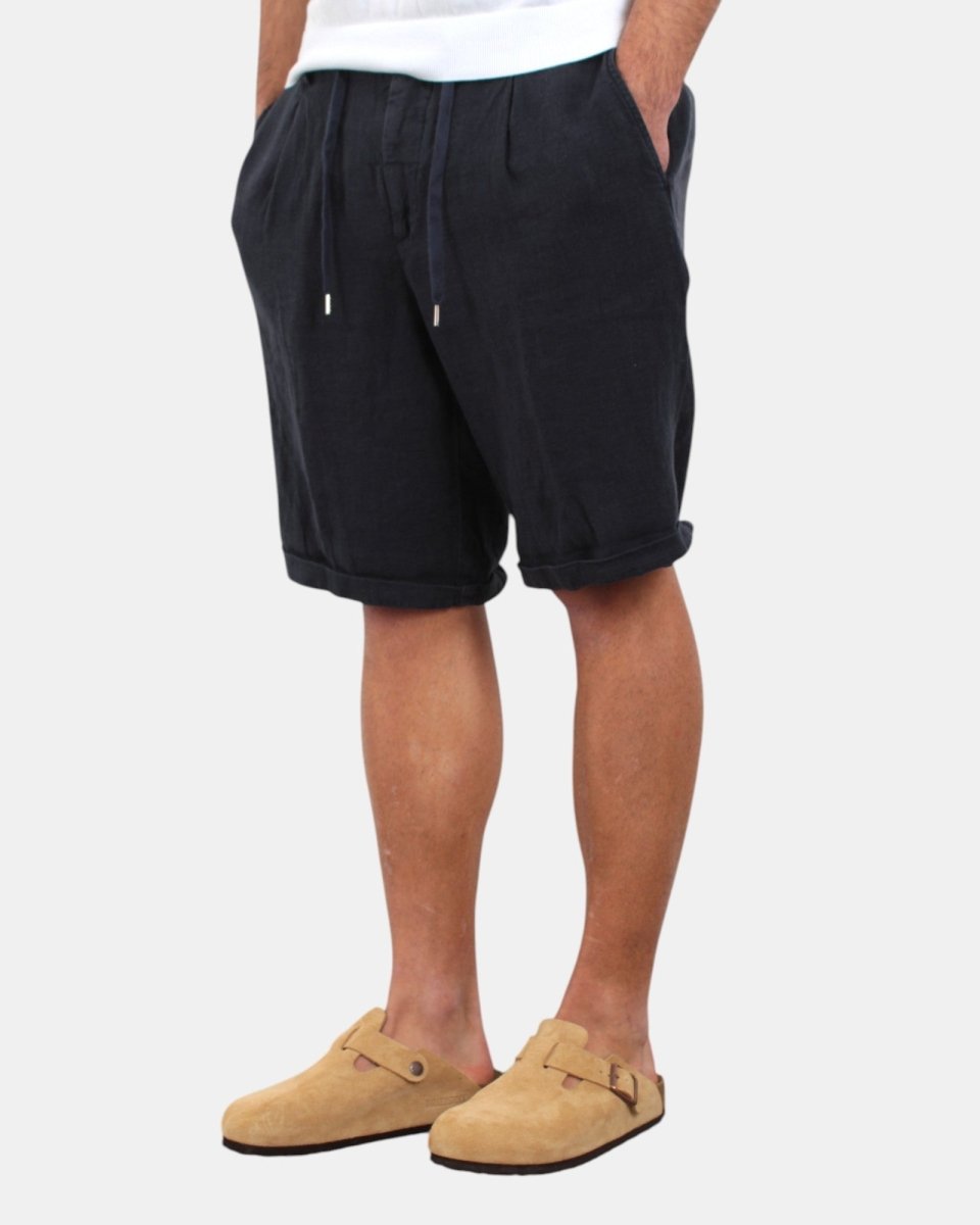 BERMUDA IN LINO 40 WEFT CON COULISSE - W1738 BLU - 10Decimi