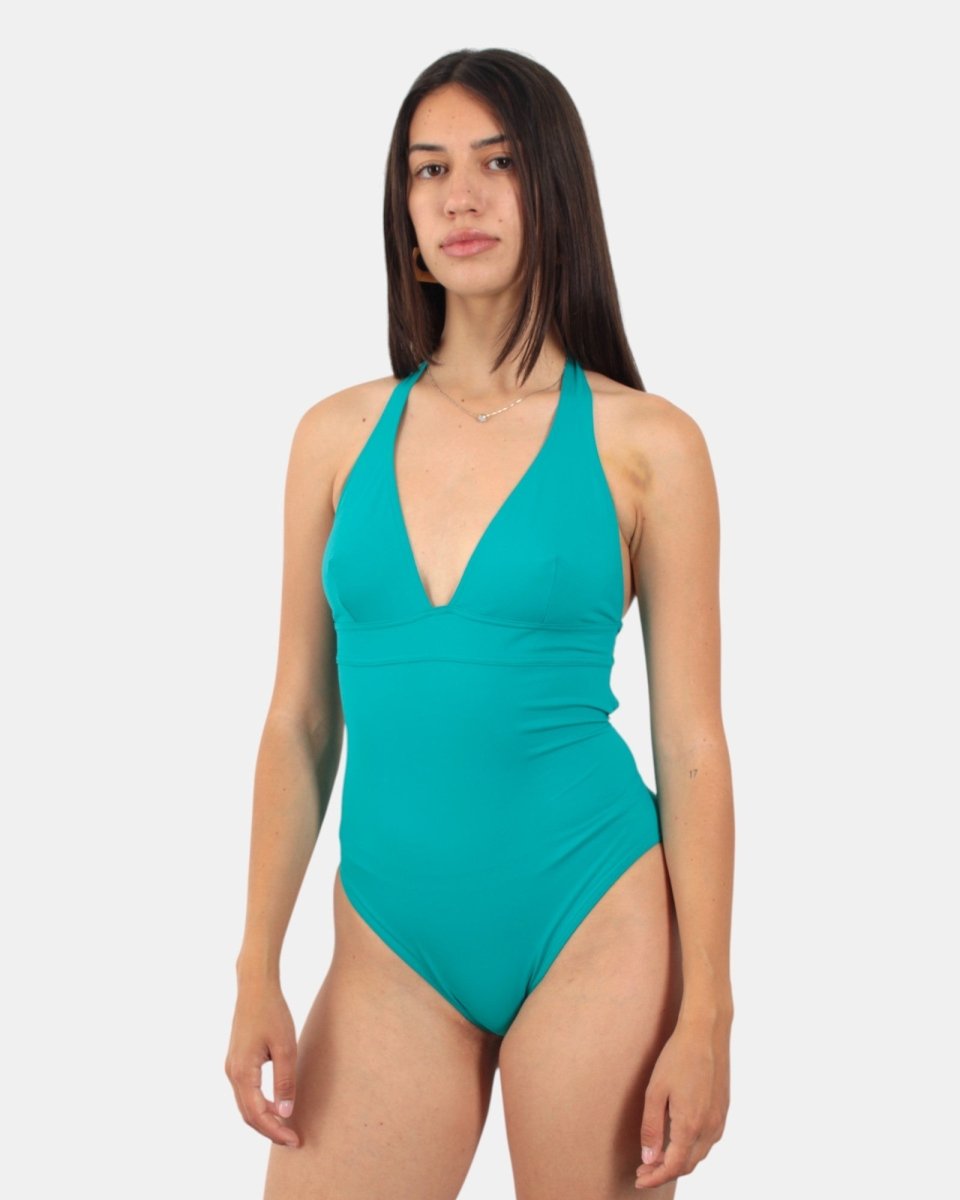 BREASTED HALTER ONE PIECE SWIMSUIT - 59 TEAL GREEN - 10Decimi