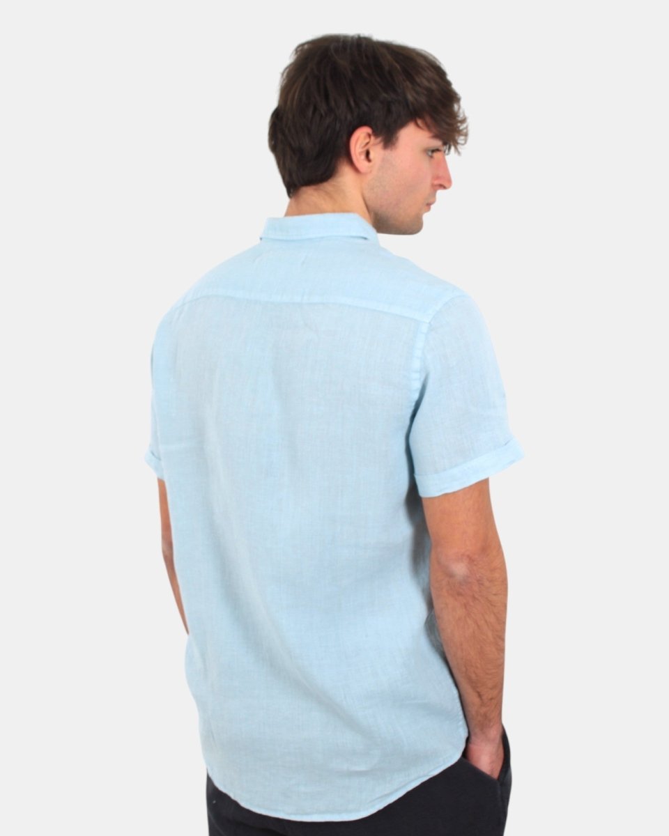 camicia 40 weft a mezza manica con taschino - w2591 celeste polvere - 10Decimi