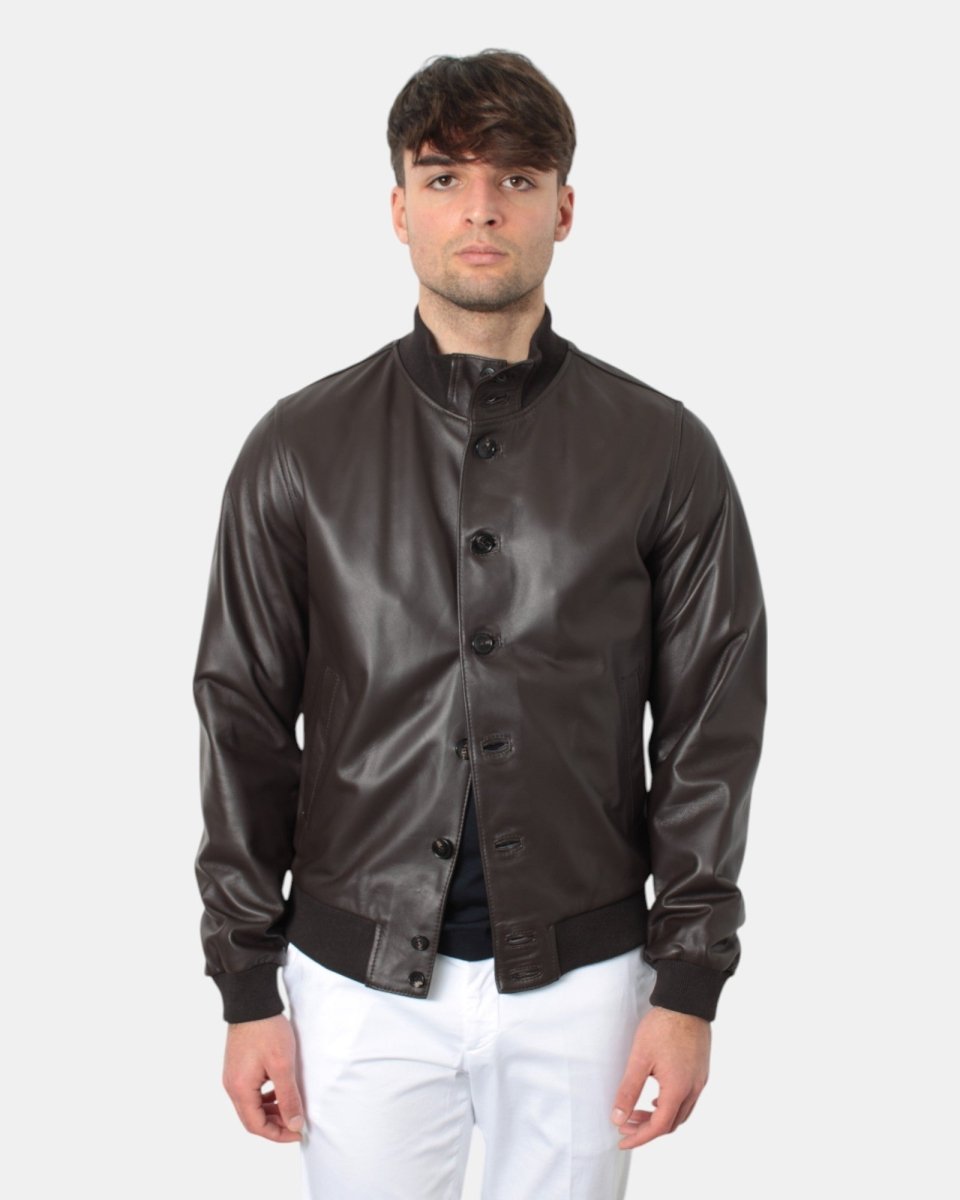 giacca in pelle emanuele curci mod. boston amalfi - testa di moro - 10Decimi