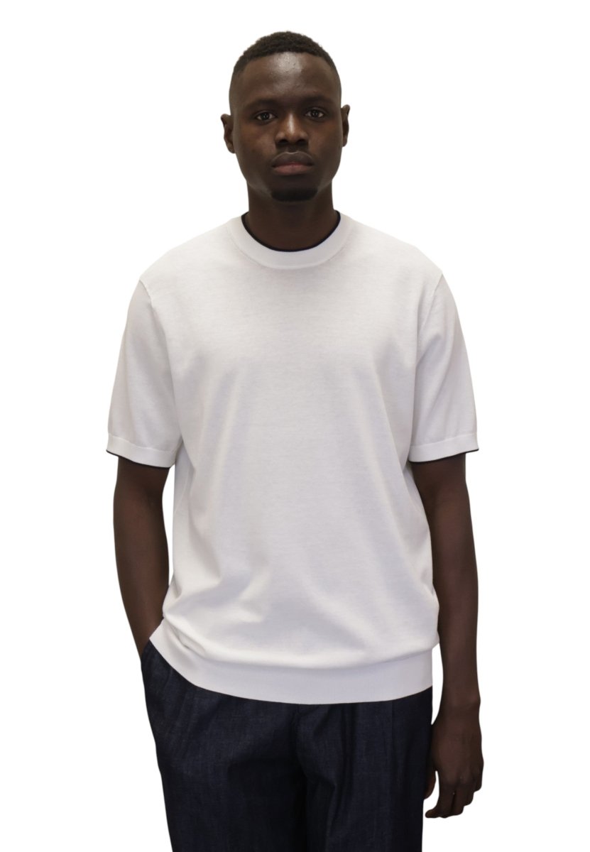 girocollo con profili contrasto - 1 bianco/blu - 10Decimi