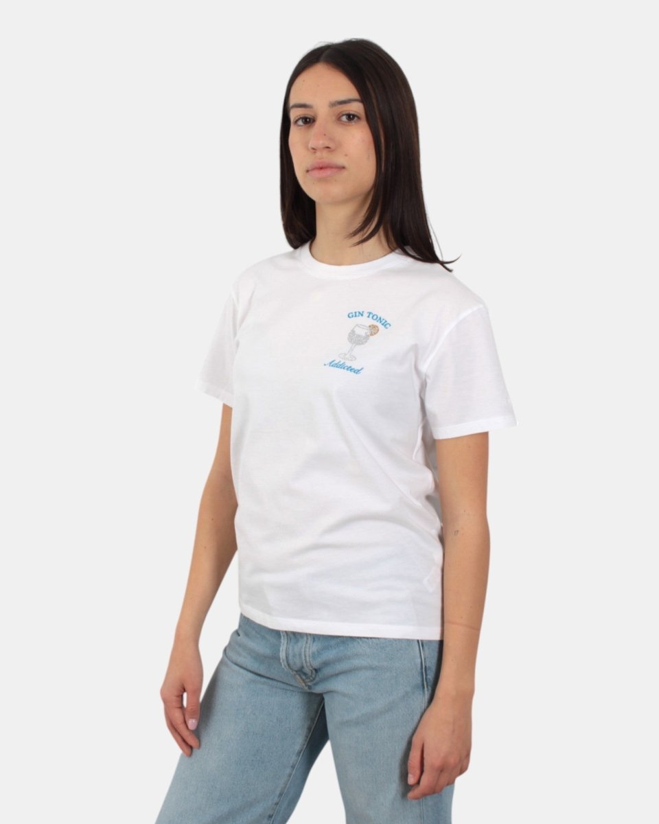 t-shirt girocollo in cotone - gin tonic addicted 01n strass emb - 10Decimi