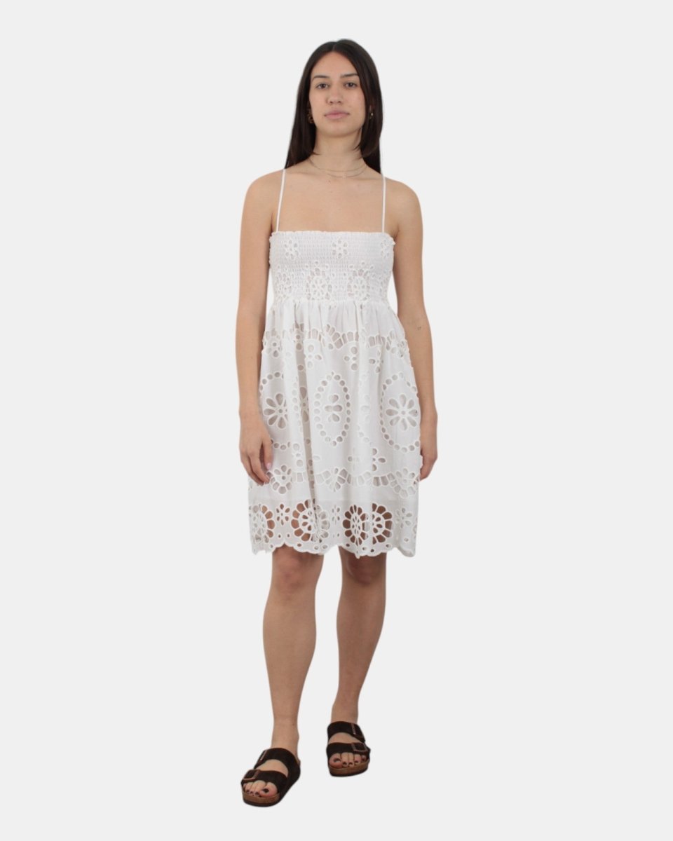 WOMAN FLOUNCED SHORT DRESS - COTTON SANGALLO EMBRY 01 - 10Decimi