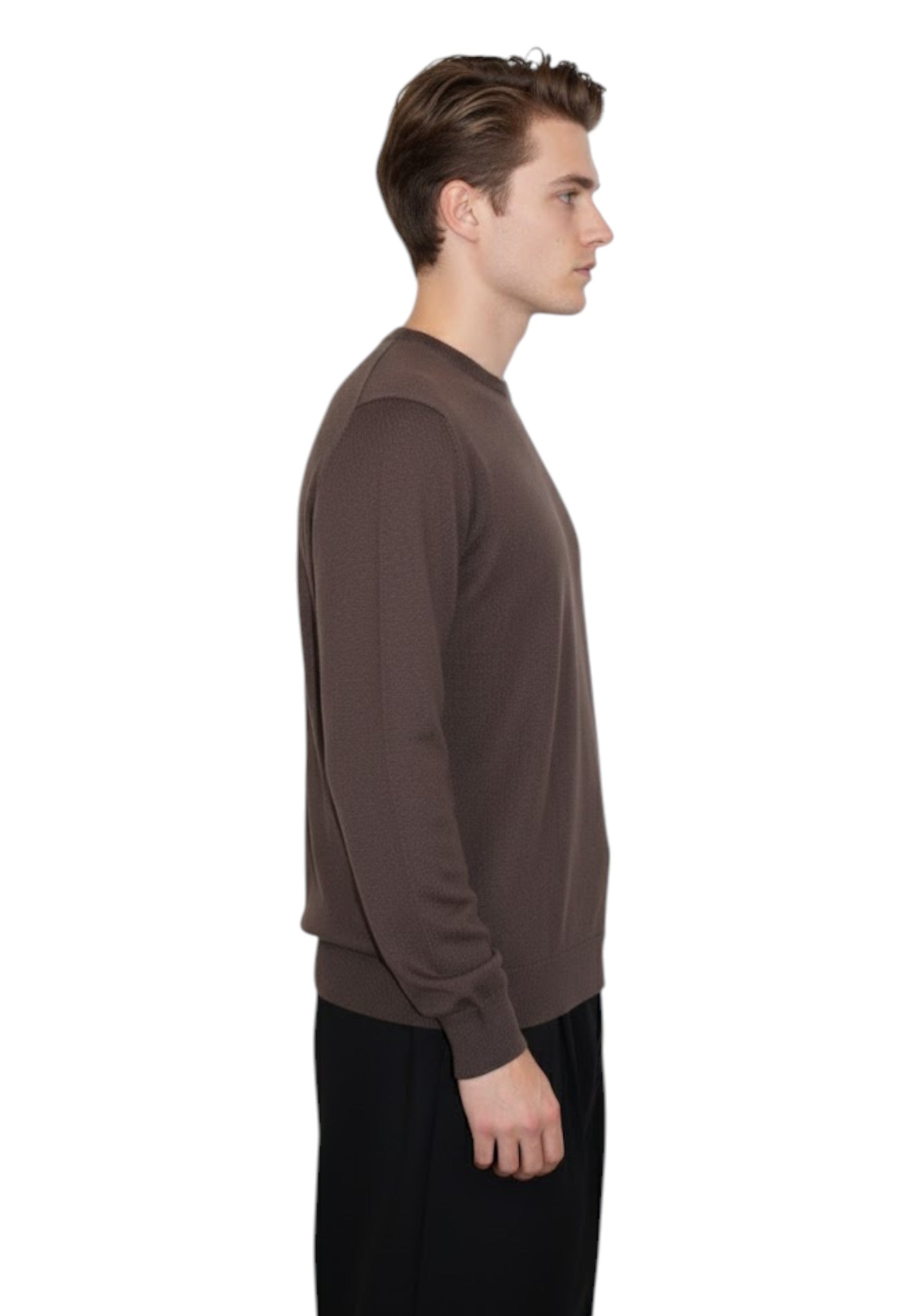 GIROCOLLO MANICA LUNGA Marrone Blu Cashmere