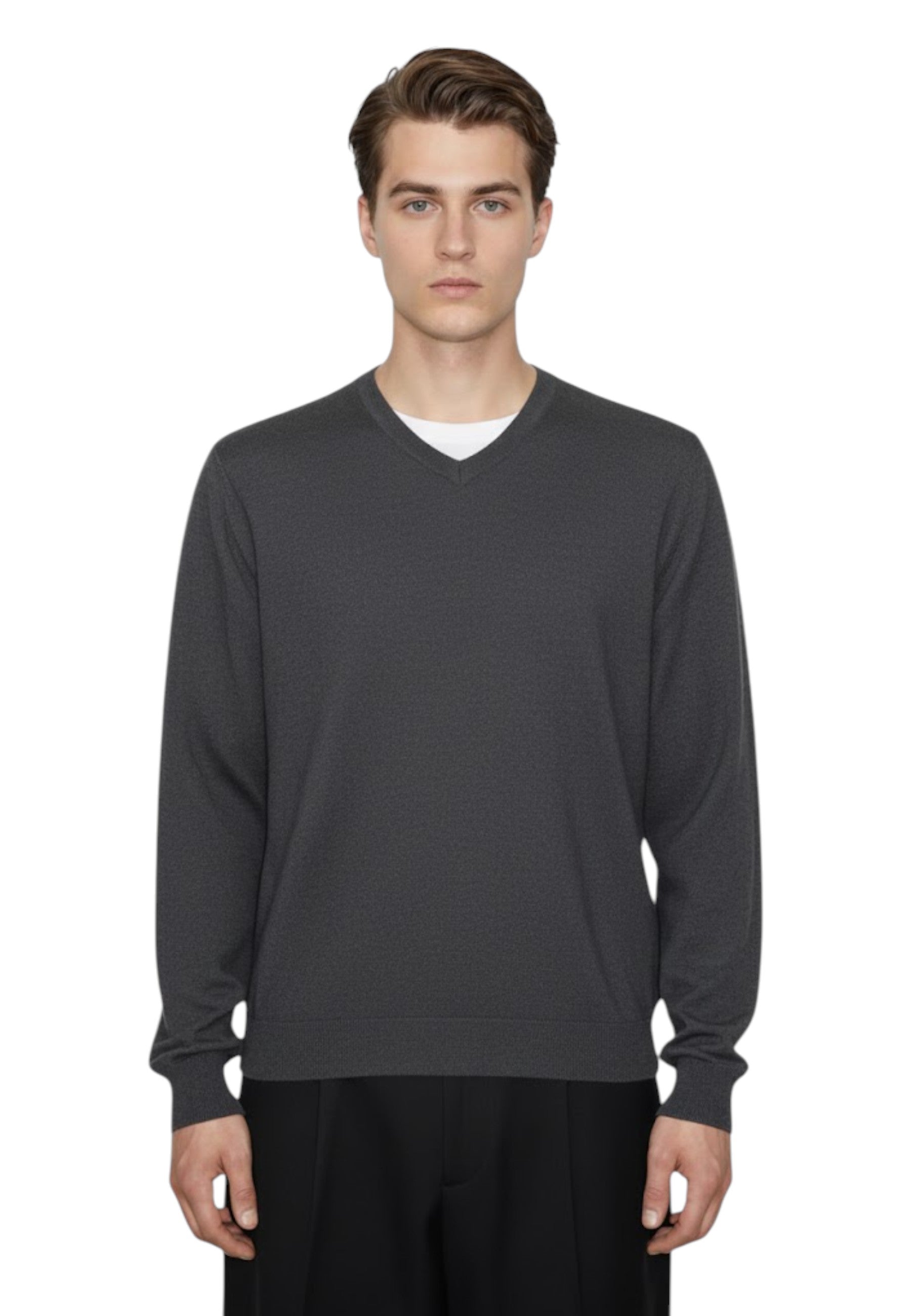 MAGLIE A V Nero Blu Cashmere