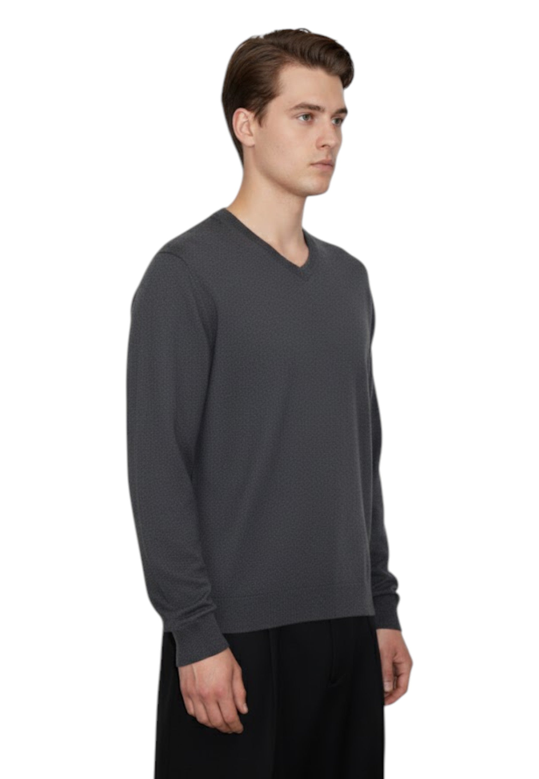 MAGLIE A V Nero Blu Cashmere