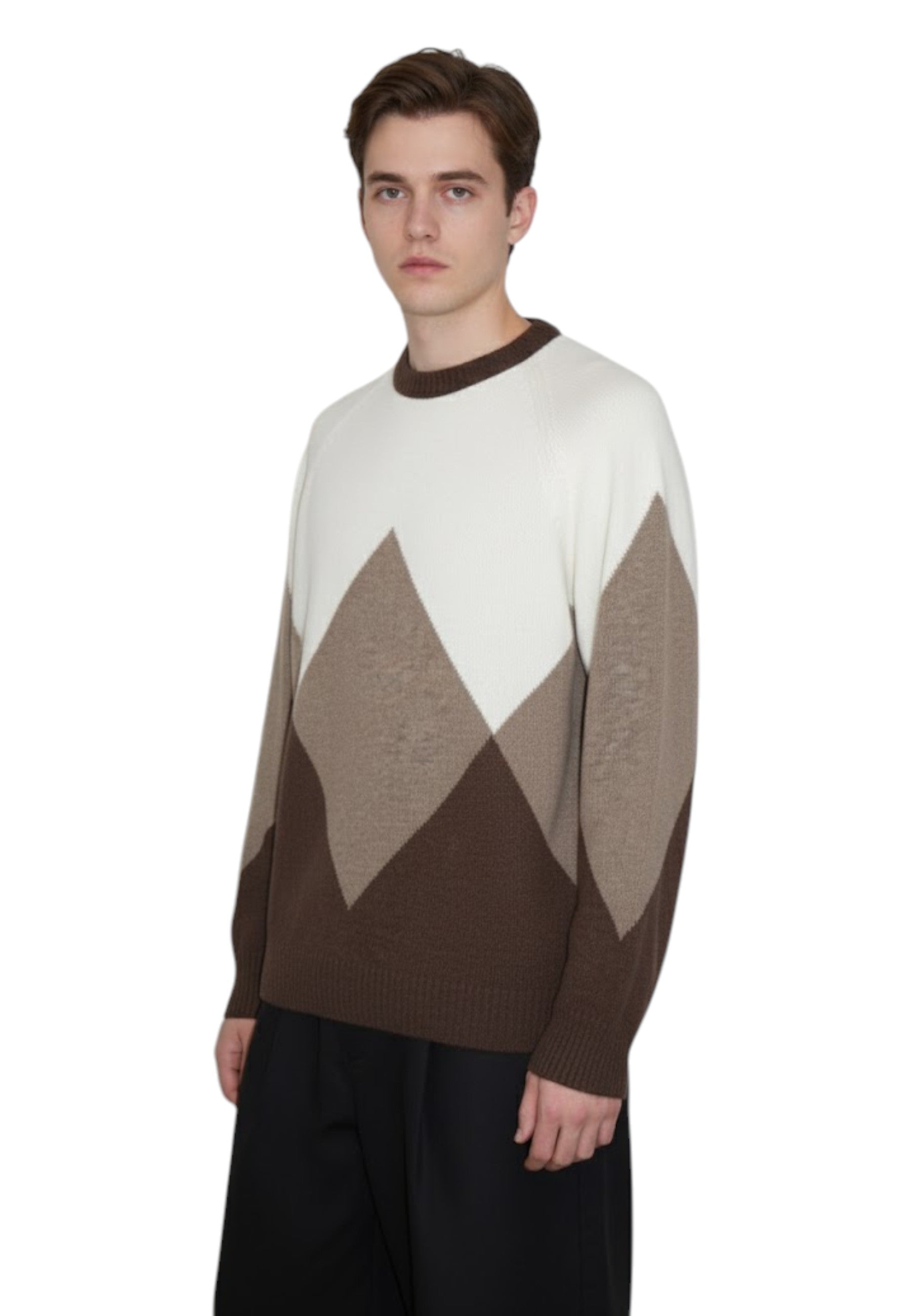 GIROCOLLO MANICA LUNGA Marrone Blu Cashmere