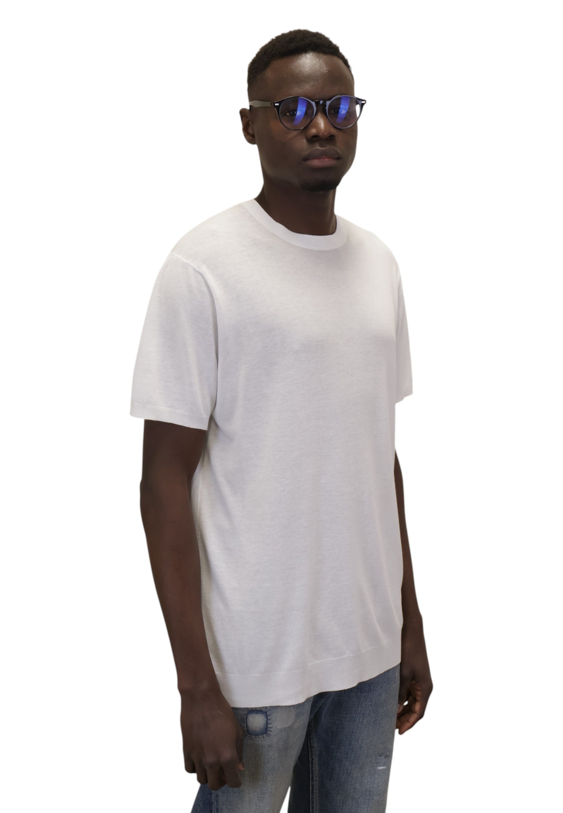 GIROCOLLO MANICA CORTA Bianco Blu Cashmere