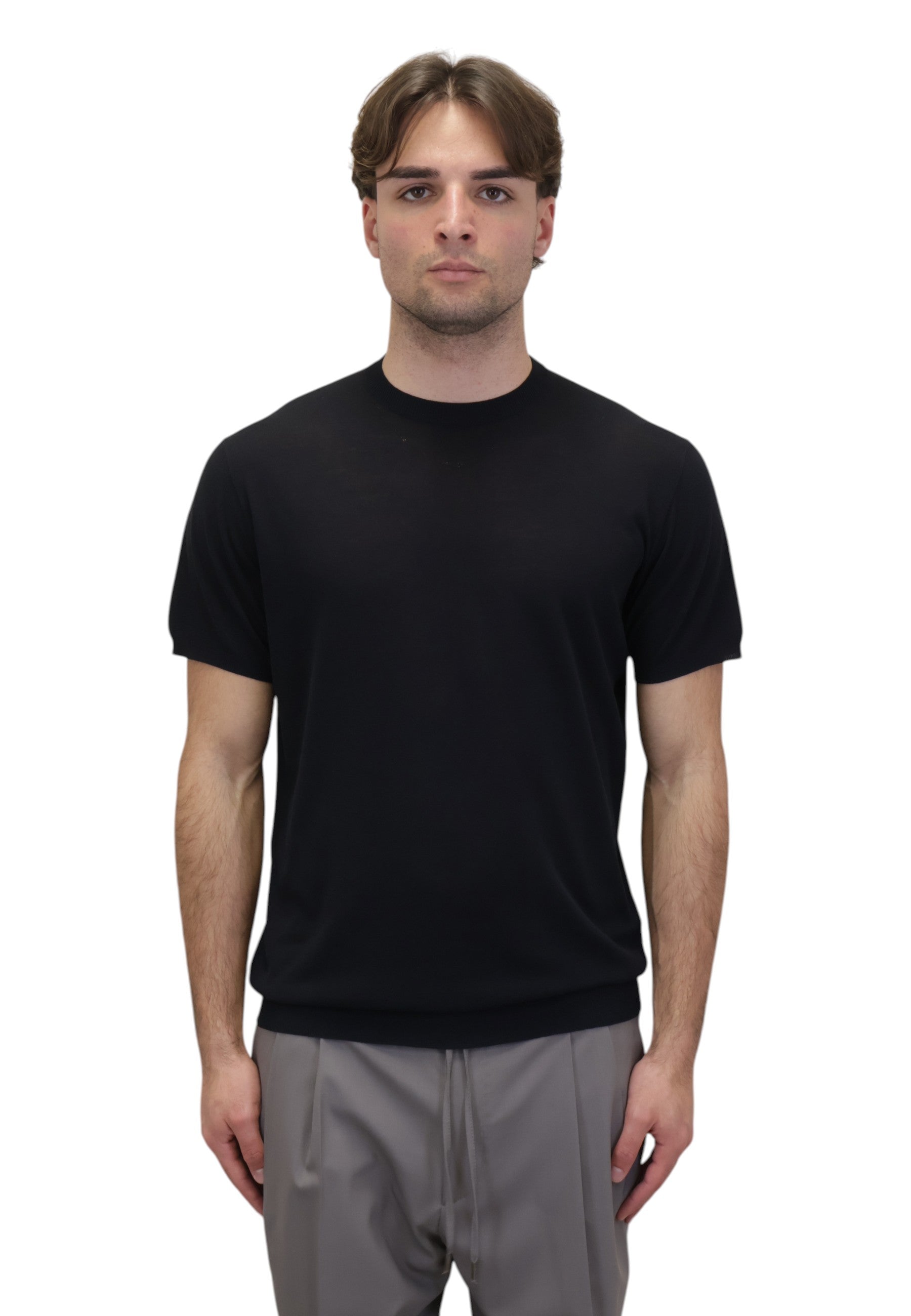 GIROCOLLO MANICA CORTA Nero Blu Cashmere
