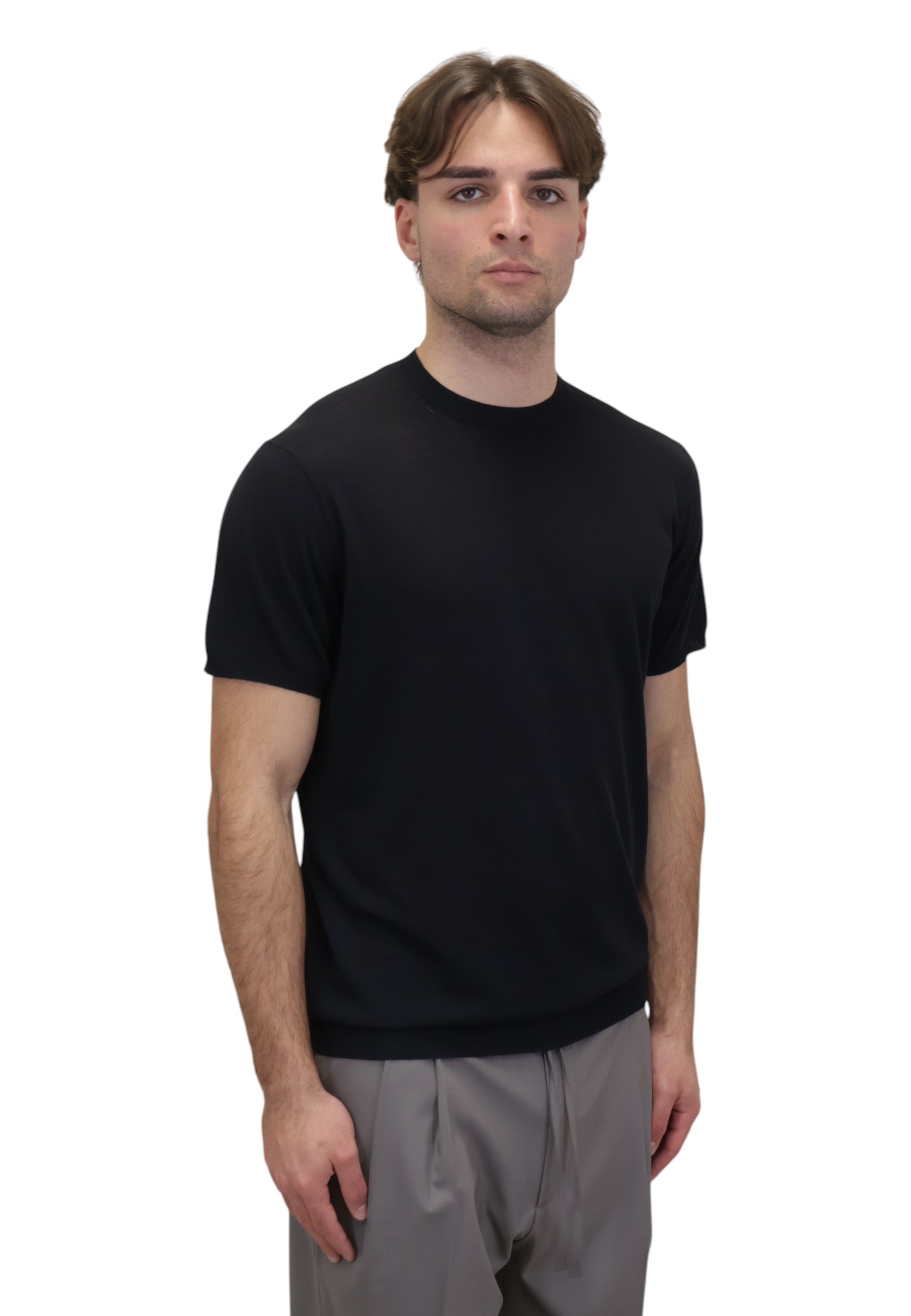 GIROCOLLO MANICA CORTA Nero Blu Cashmere
