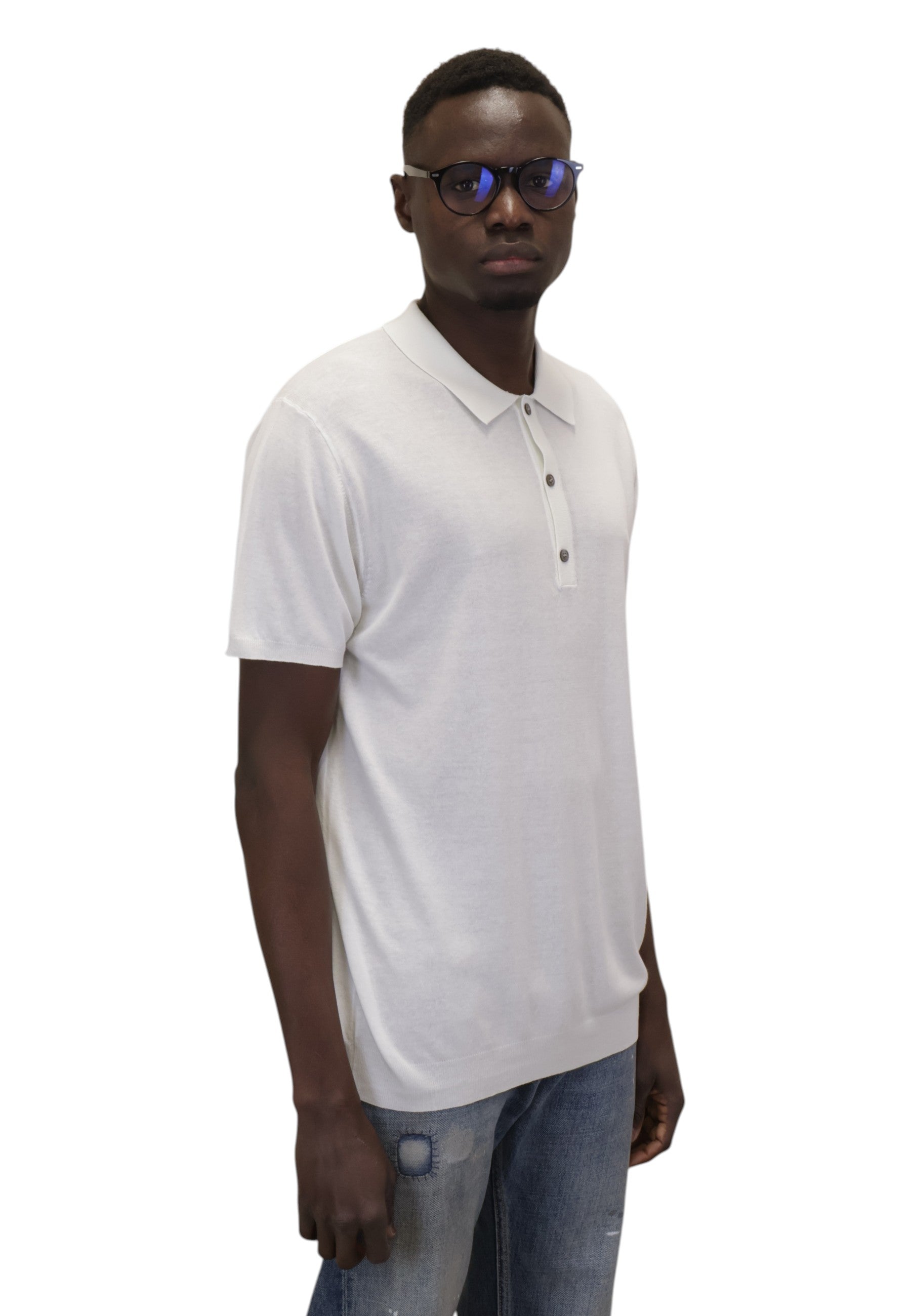 POLO A MANICA CORTA Bianco Blu Cashmere