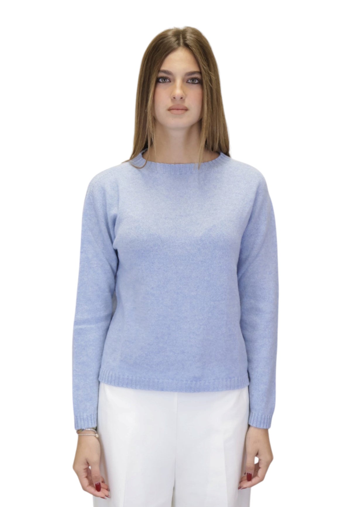 MAGLIE A GIROCOLLO Celeste Riviera Cashmere