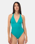 BREASTED HALTER ONE PIECE SWIMSUIT - 59 TEAL GREEN - 10Decimi
