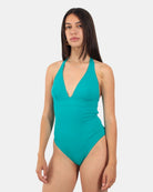 BREASTED HALTER ONE PIECE SWIMSUIT - 59 TEAL GREEN - 10Decimi