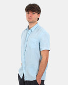 camicia 40 weft a mezza manica con taschino - w2591 celeste polvere - 10Decimi