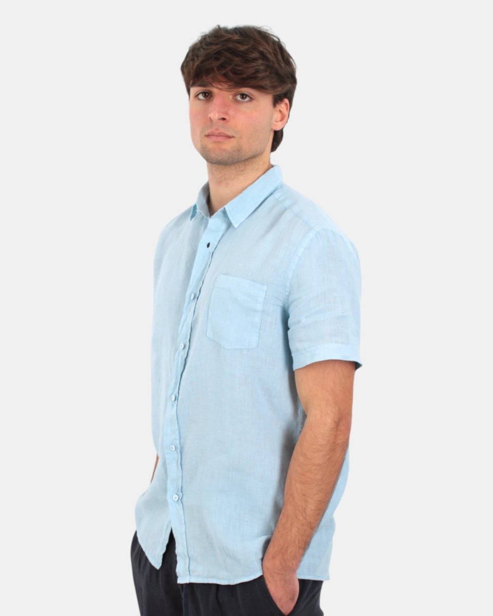 camicia 40 weft a mezza manica con taschino - w2591 celeste polvere - 10Decimi