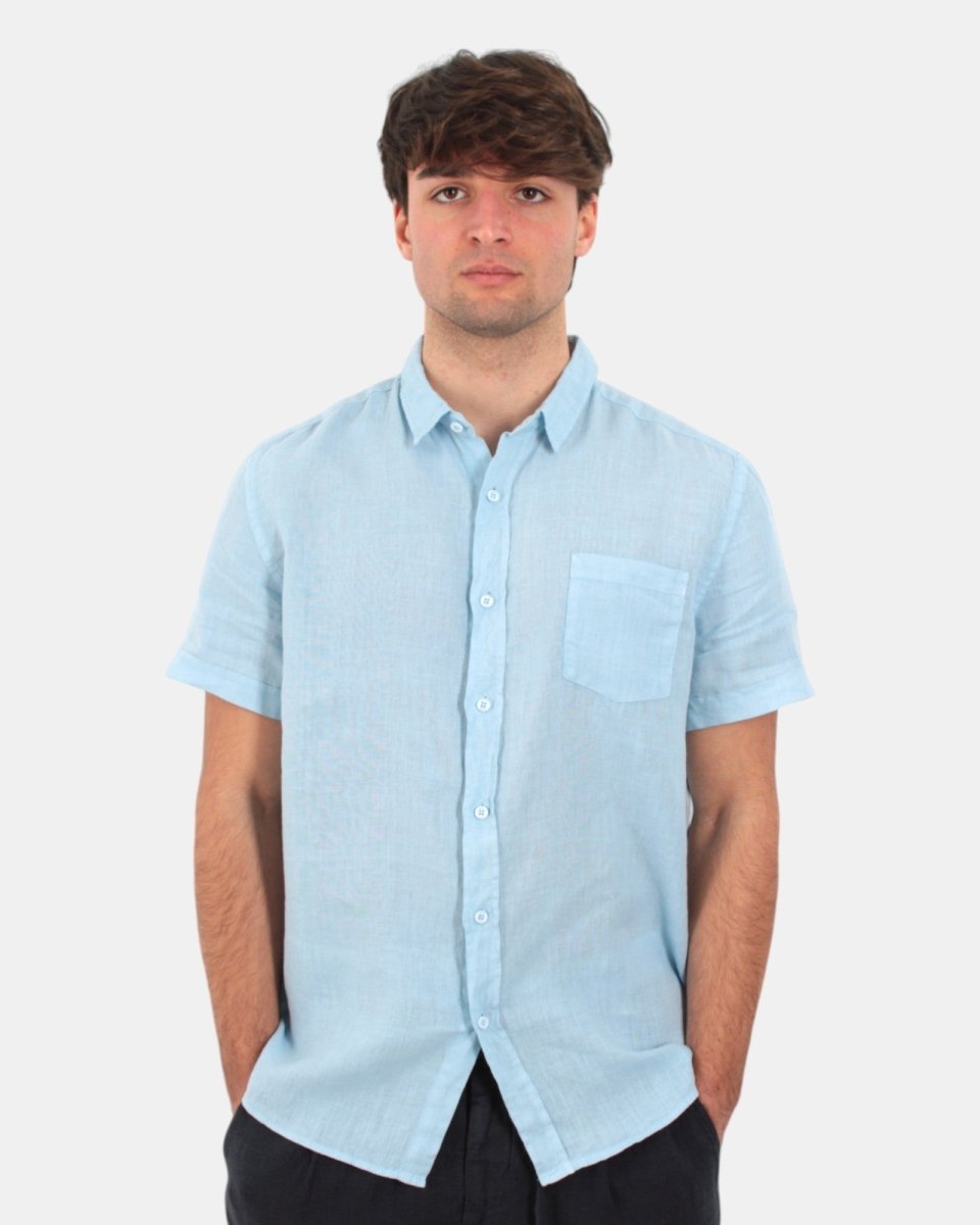 camicia 40 weft a mezza manica con taschino - w2591 celeste polvere - 10Decimi