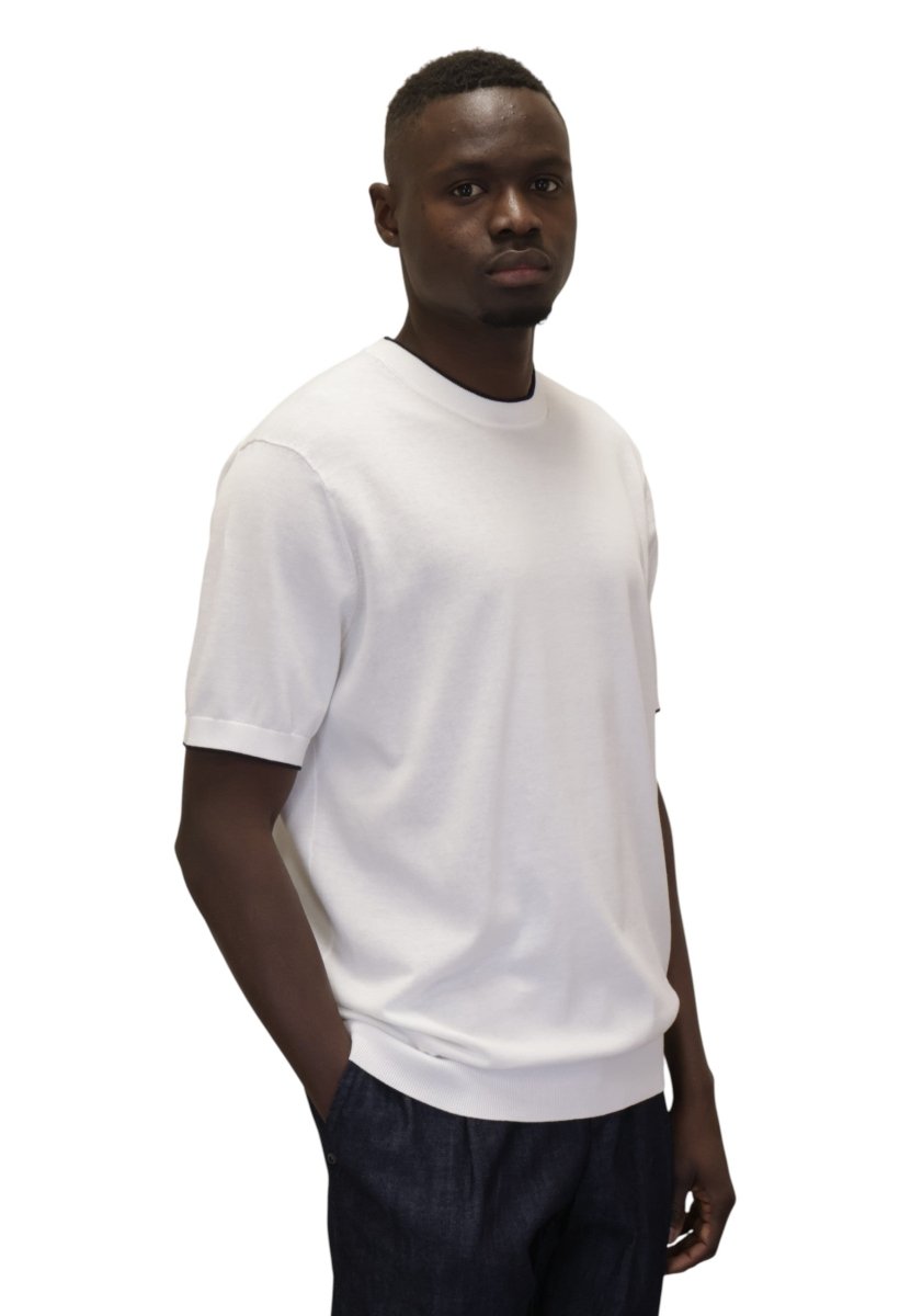 girocollo con profili contrasto - 1 bianco/blu - 10Decimi