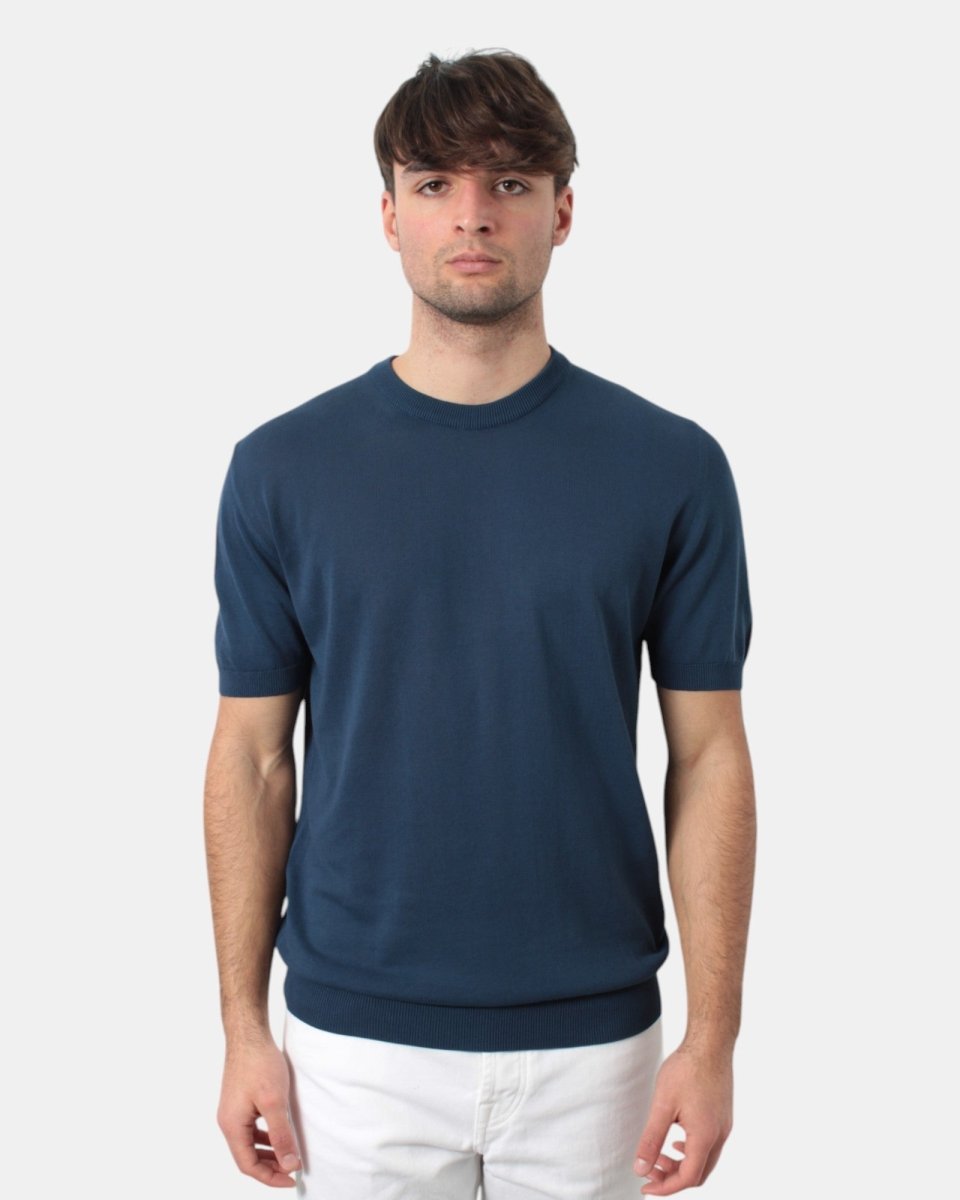 maglia a girocollo in cotone crepe - w1715 blu indigo - 10Decimi