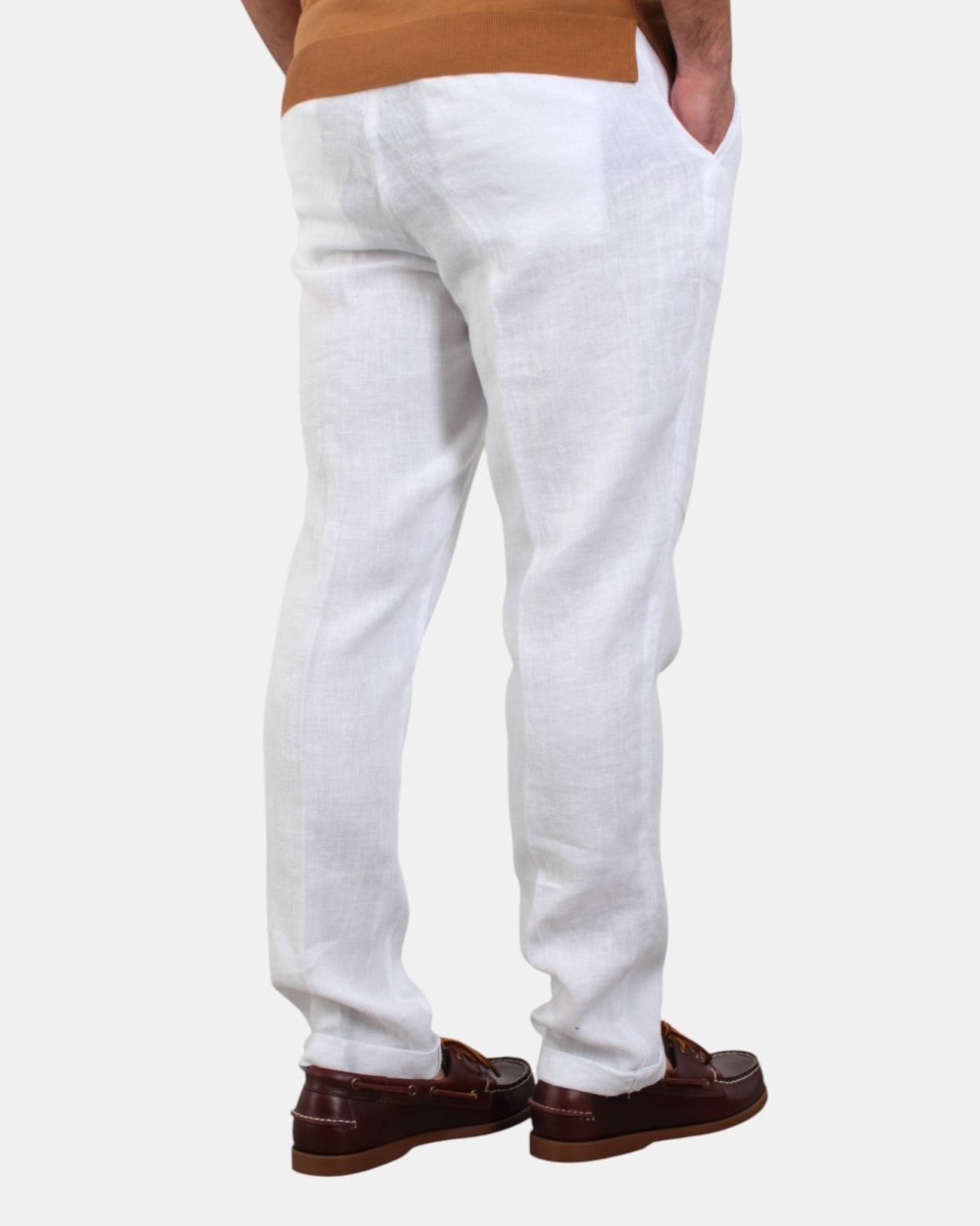 PANTALONE IN LINO 40 WEFT CON COULISSE - 40W441 BIANCO - 10Decimi