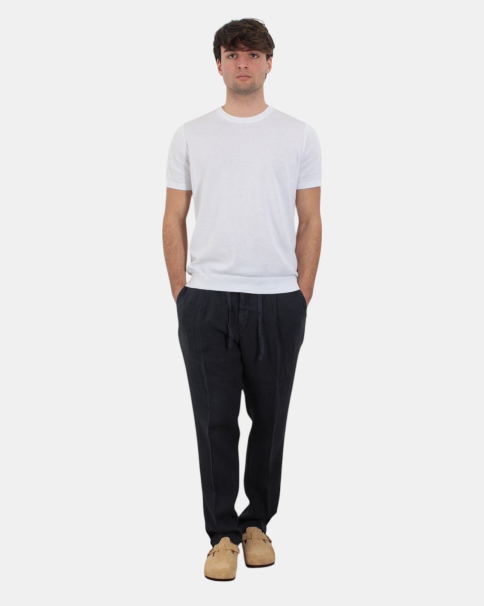 PANTALONE IN LINO 40 WEFT CON COULISSE - W1738 BLU - 10Decimi