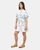WOMAN SHORT DRESS - LINEN FLOWER BLUE 01 - 10Decimi