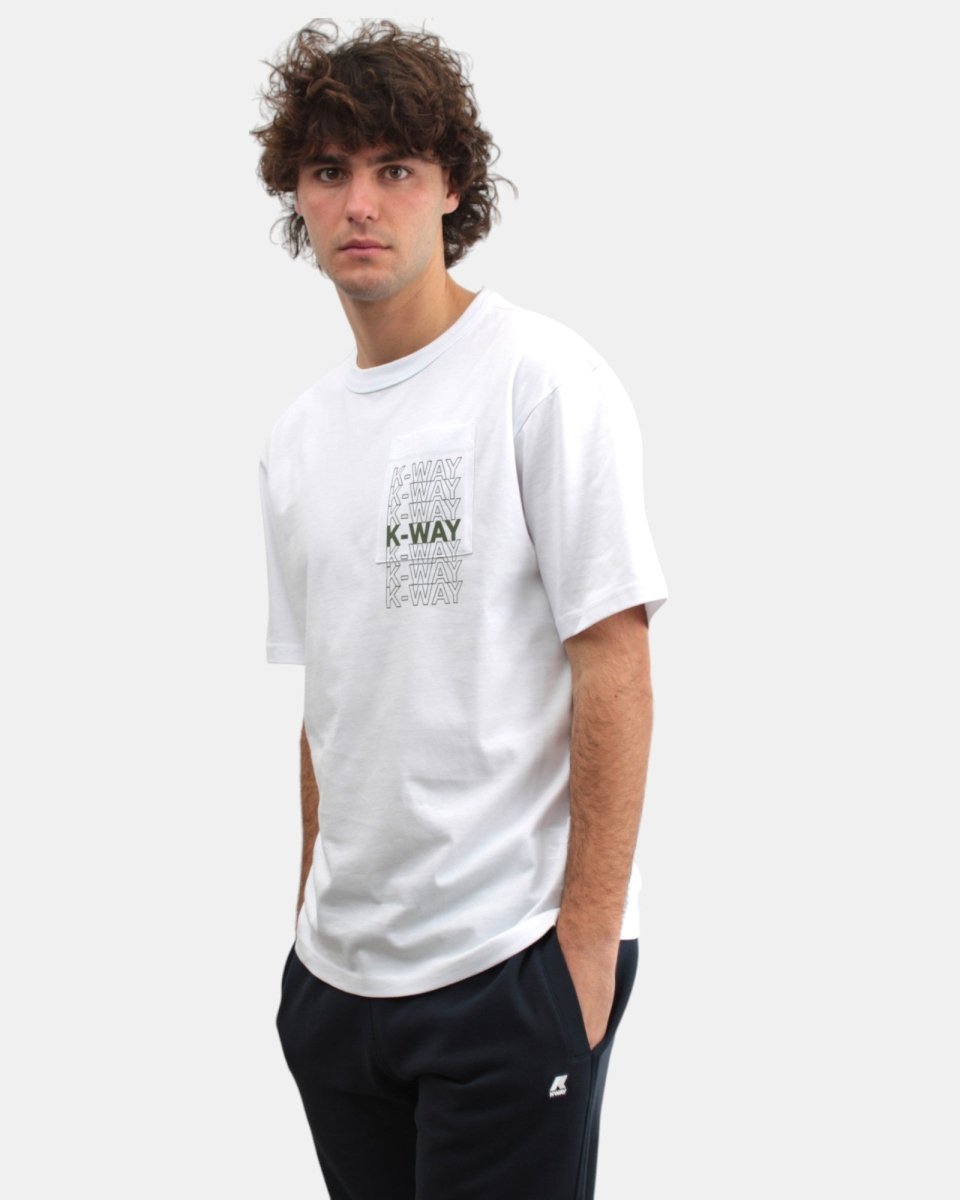 K WAY - T-shirt White/green Cypress - 10Decimi
